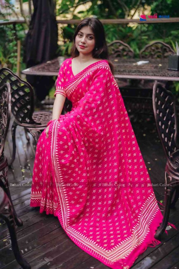 বাহারি প্রিমিয়াম কোটা কটন শাড়ি | কাঠ ব্লক প্রিন্টের অনন্য সৌন্দর্য! (Code-608) - Image 2