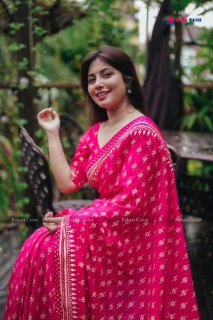 বাহারি প্রিমিয়াম কোটা কটন শাড়ি | কাঠ ব্লক প্রিন্টের অনন্য সৌন্দর্য! (Code-608)