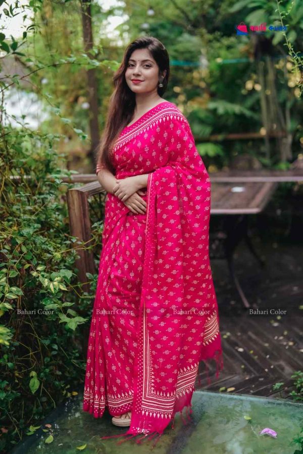 বাহারি প্রিমিয়াম কোটা কটন শাড়ি | কাঠ ব্লক প্রিন্টের অনন্য সৌন্দর্য! (Code-608) - Image 4