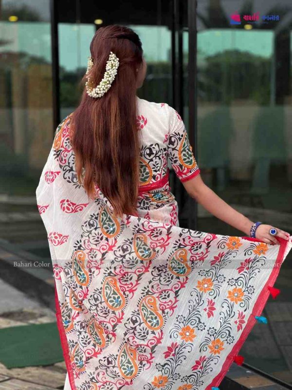 প্রিমিয়াম বুটিক শাড়ি, এম্বয়ডারী এবং সুতার কাজ করা সাথে রানিং ব্লাউস পিস থাকবে (Code PBS218) - Image 3