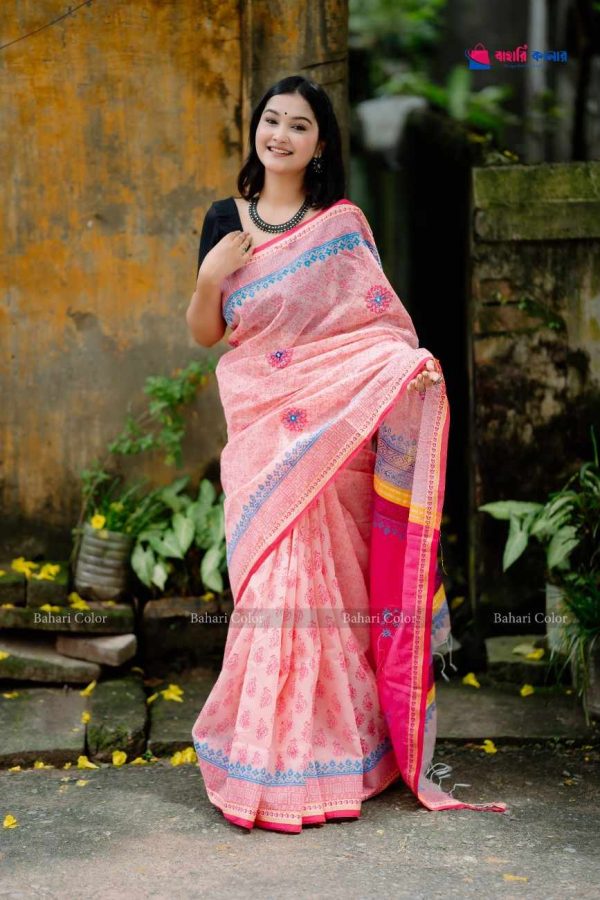 প্রিমিয়াম বুটিক শাড়ি, এম্বয়ডারী এবং সুতার কাজ করা সাথে রানিং ব্লাউস পিস থাকবে (Code PBS221) - Image 4