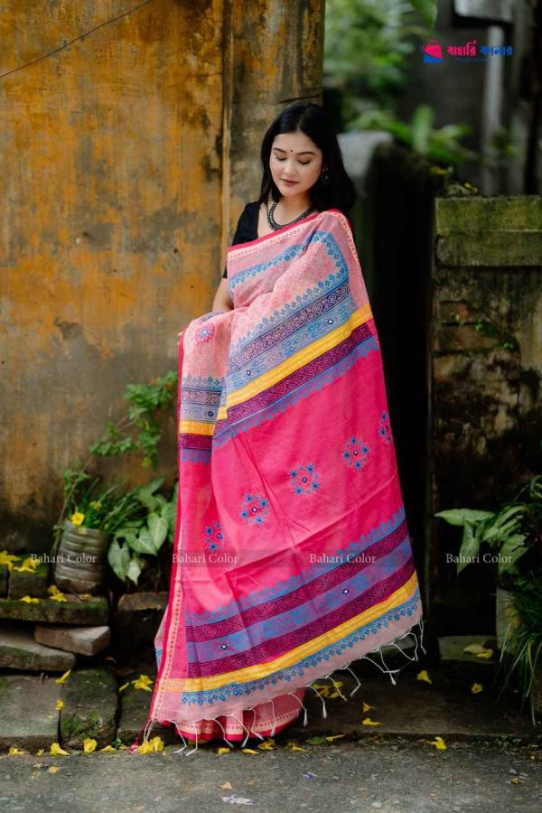প্রিমিয়াম বুটিক শাড়ি, এম্বয়ডারী এবং সুতার কাজ করা সাথে রানিং ব্লাউস পিস থাকবে (Code PBS221) - Image 3