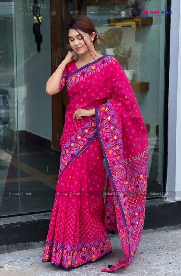 প্রিমিয়াম বুটিক শাড়ি, এম্বয়ডারী এবং সুতার কাজ করা সাথে রানিং ব্লাউস পিস থাকবে (Code PBS222) - Image 2
