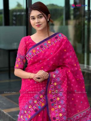 প্রিমিয়াম বুটিক শাড়ি, এম্বয়ডারী এবং সুতার কাজ করা সাথে রানিং ব্লাউস পিস থাকবে (Code PBS222)