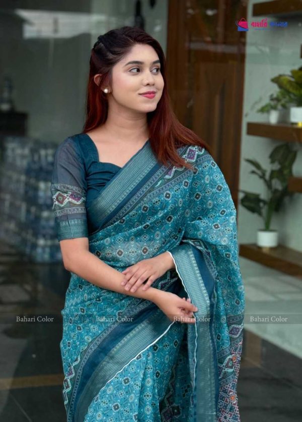 লাক্সারি সফ্ট সিল্ক - জরি সুতা কাতান পারের প্রিমিয়াম শাড়ি – (কোড 406)