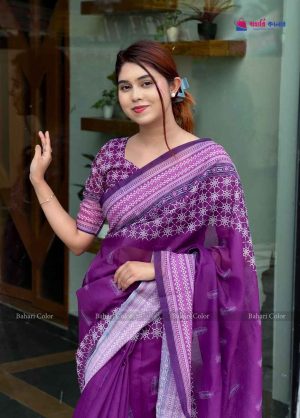 বাহারি ডিজিটাল প্রিন্টেড সফট সিল্ক শাড়ি – (কোড 404)
