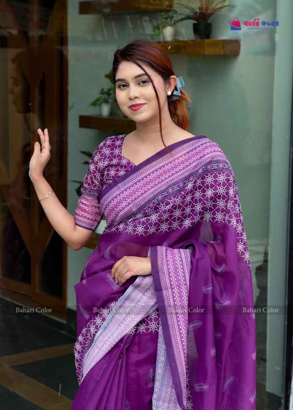 বাহারি ডিজিটাল প্রিন্টেড সফট সিল্ক শাড়ি – (কোড 404)