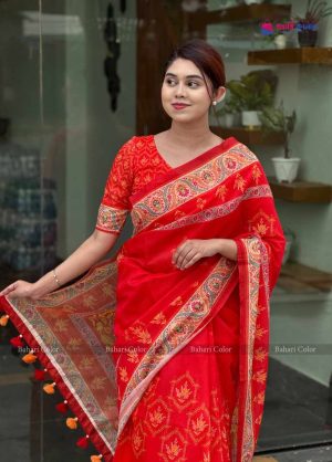 বাহারি ডিজিটাল প্রিন্টেড সফট সিল্ক শাড়ি – (কোড 402)