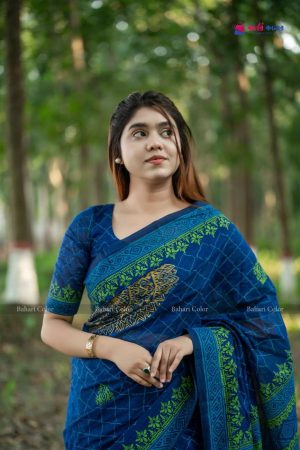 বাহারি প্রিমিয়াম কটন শাড়ি - সাথে ম্যাচিং ব্লাউজ পিস ফ্রি! (Code-612)