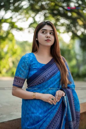 বাহারি ডিজিটাল প্রিন্টেড সফট সিল্ক শাড়ি – (কোড 407)