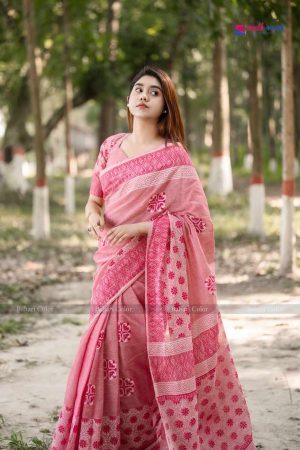 বাহারি প্রিমিয়াম কটন শাড়ি - সাথে ম্যাচিং ব্লাউজ পিস ফ্রি! (Code-613)