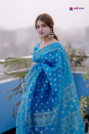 বাহারি কালার এলিগেন্ট জামদানি শাড়ি — নান্দনিক ও ক্লাসিক ডিজাইন (কোড 01)