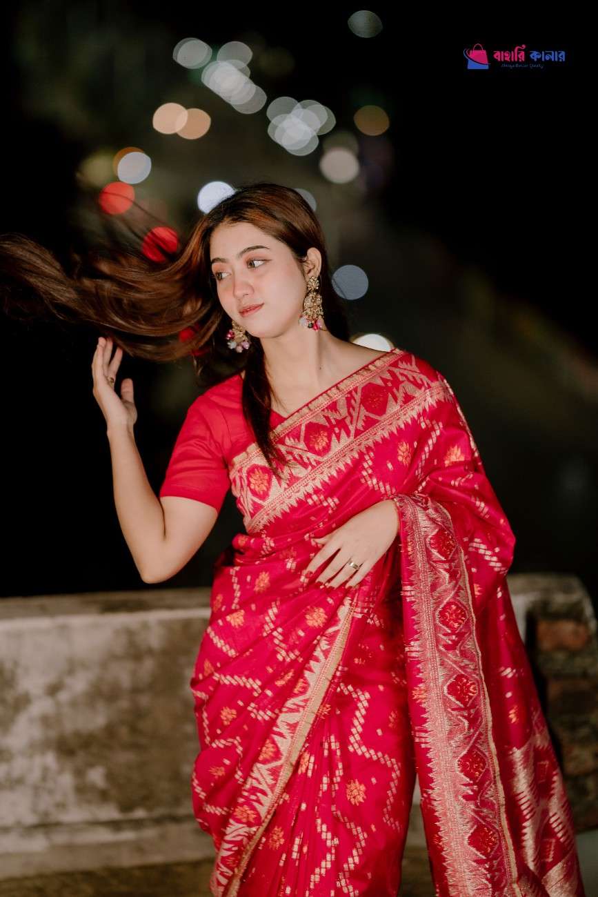 বাহারি কালার এলিগেন্ট জামদানি শাড়ি — নান্দনিক ও ক্লাসিক ডিজাইন (কোড 04) - Image 4