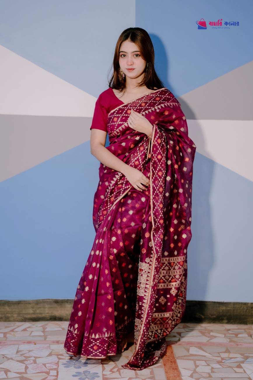 বাহারি কালার এলিগেন্ট জামদানি শাড়ি — নান্দনিক ও ক্লাসিক ডিজাইন (কোড 05) - Image 3