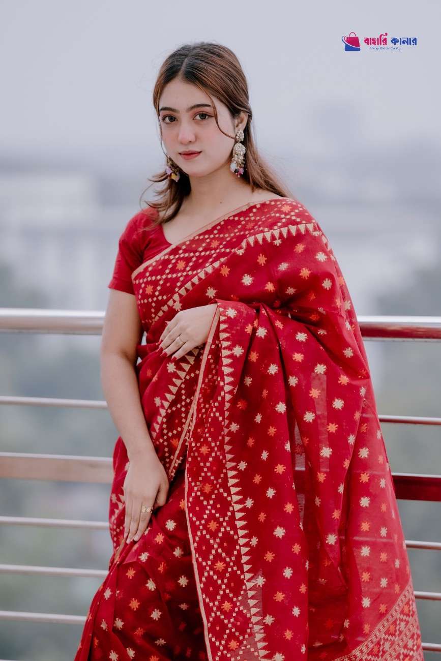 বাহারি কালার এলিগেন্ট জামদানি শাড়ি — নান্দনিক ও ক্লাসিক ডিজাইন (কোড 07)