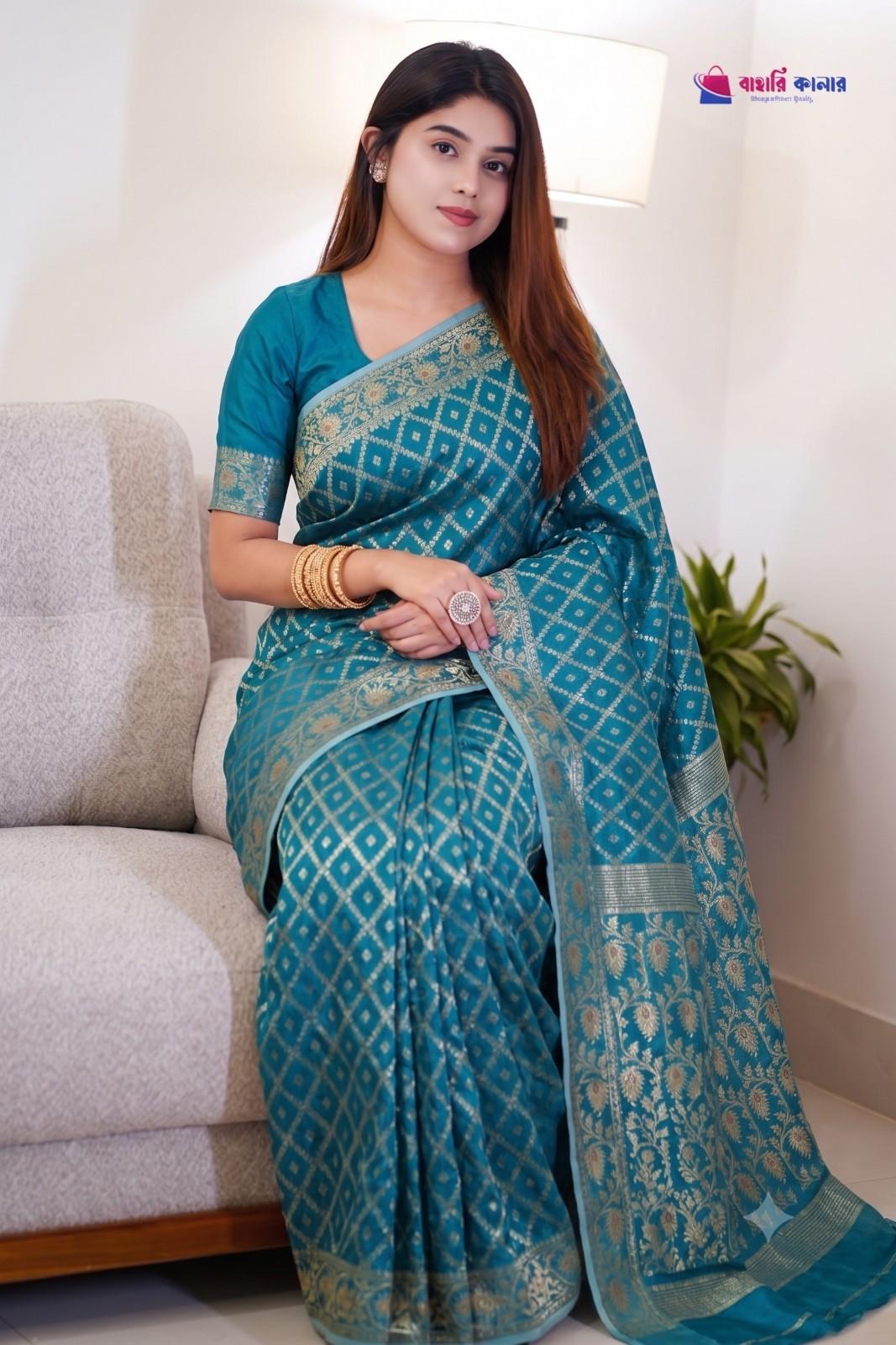 বাহারি কালার এলিগেন্ট জামদানি শাড়ি — নান্দনিক ও ক্লাসিক ডিজাইন (কোড 05)