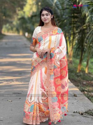 বাহারি ডিজিটাল প্রিন্টেড সফট সিল্ক শাড়ি – (কোড 413)