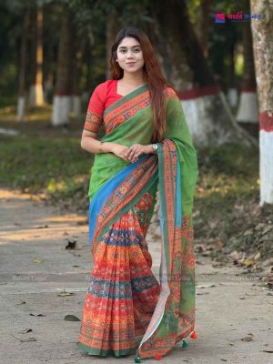 বাহারি ডিজিটাল প্রিন্টেড সফট সিল্ক শাড়ি – (কোড 410)