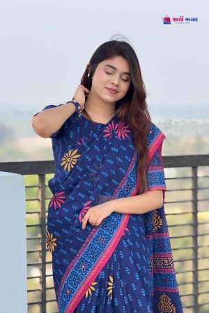 প্রিমিয়াম বুটিক শাড়ি, এম্বয়ডারী এবং সুতার কাজ করা সাথে রানিং ব্লাউস পিস থাকবে (Code PBS240)