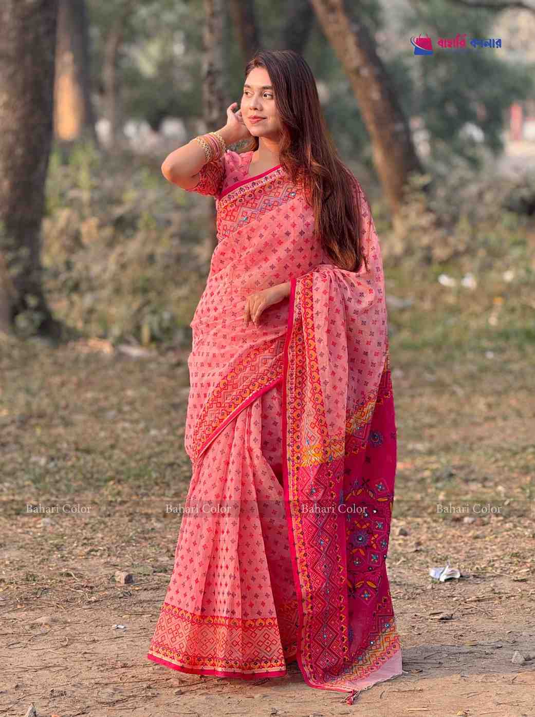 প্রিমিয়াম বুটিক শাড়ি, এম্বয়ডারী এবং সুতার কাজ করা সাথে রানিং ব্লাউস পিস থাকবে (Code PBS243) - Image 2