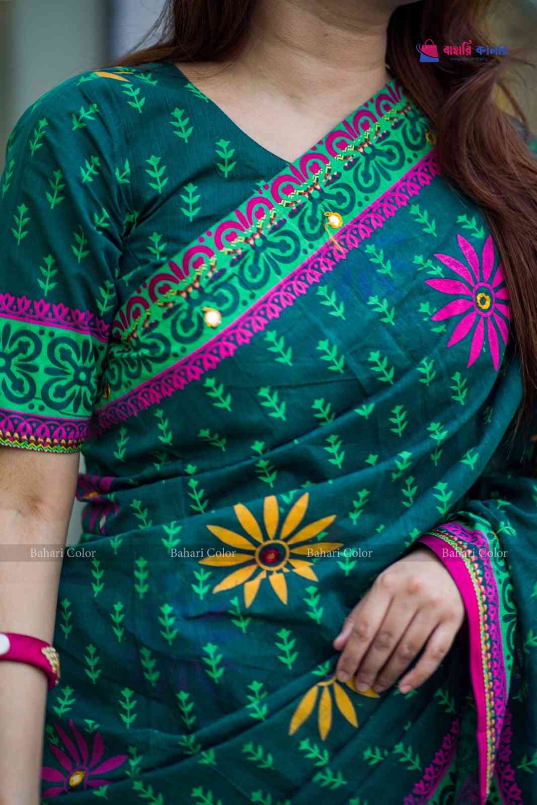 প্রিমিয়াম বুটিক শাড়ি, এম্বয়ডারী এবং সুতার কাজ করা সাথে রানিং ব্লাউস পিস থাকবে (Code PBS241) - Image 3