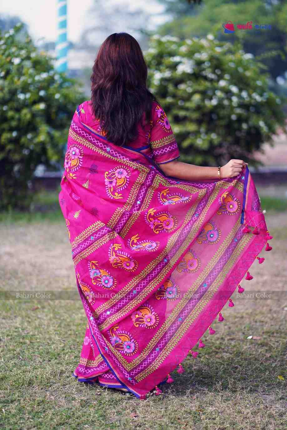 প্রিমিয়াম বুটিক শাড়ি, এম্বয়ডারী এবং সুতার কাজ করা সাথে রানিং ব্লাউস পিস থাকবে (Code PBS230) - Image 3