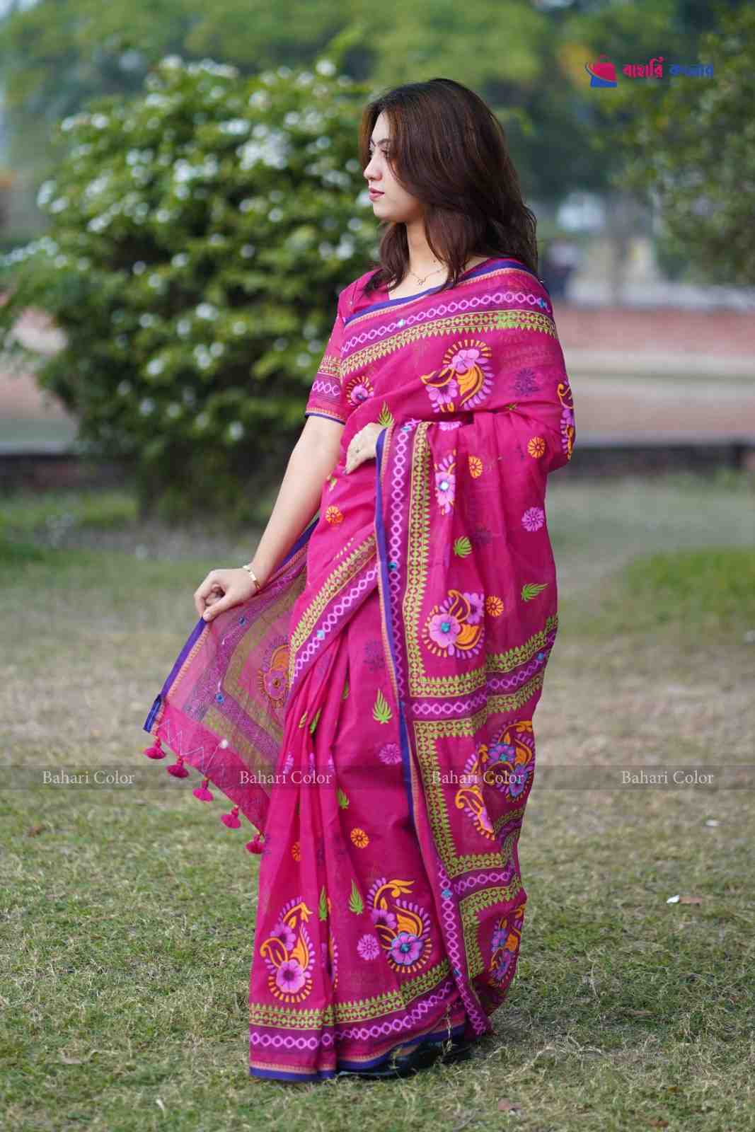 প্রিমিয়াম বুটিক শাড়ি, এম্বয়ডারী এবং সুতার কাজ করা সাথে রানিং ব্লাউস পিস থাকবে (Code PBS230) - Image 2