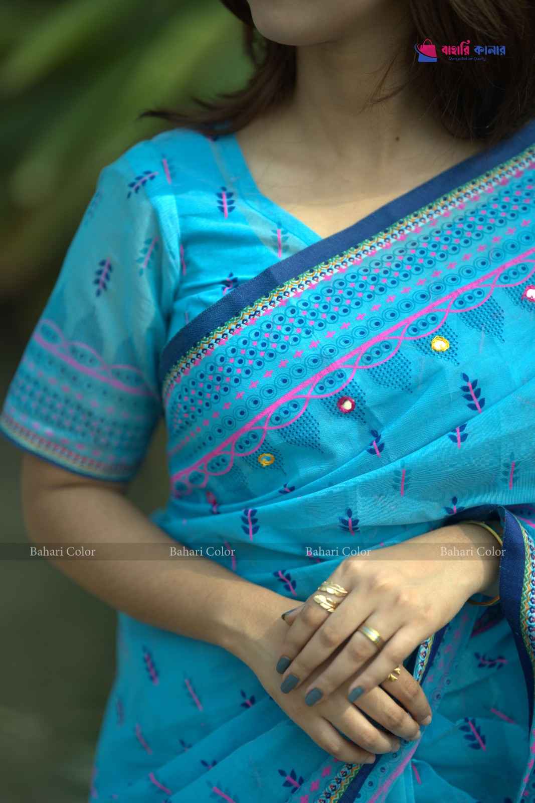 প্রিমিয়াম বুটিক শাড়ি, এম্বয়ডারী এবং সুতার কাজ করা সাথে রানিং ব্লাউস পিস থাকবে (Code PBS235) - Image 5