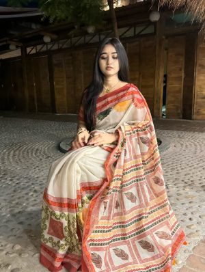 বাহারি কালারের স্টাইলিশ ও এলিগ্যান্ট ডিজিটাল প্রিন্টেড মিক্সড কটন শাড়ি (কোড: ৪৩২)