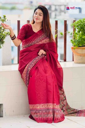বাহারি কালারের স্টাইলিশ ও এলিগ্যান্ট ডিজিটাল প্রিন্টেড মিক্সড কটন শাড়ি (কোড: 436)