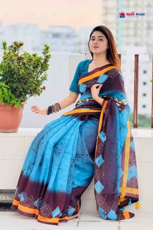 বাহারি কালারের স্টাইলিশ ও এলিগ্যান্ট ডিজিটাল প্রিন্টেড মিক্সড কটন শাড়ি (কোড: 434))