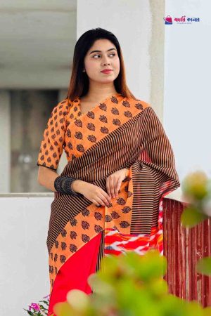 বাহারি কালারের স্টাইলিশ ও এলিগ্যান্ট ডিজিটাল প্রিন্টেড মিক্সড কটন শাড়ি (কোড: 433)