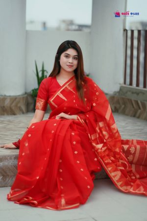 বাহারি কালার এলিগেন্ট জামদানি শাড়ি — নান্দনিক ও ক্লাসিক ডিজাইন (কোড 15)