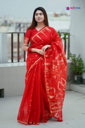 বাহারি কালার এলিগেন্ট জামদানি শাড়ি — নান্দনিক ও ক্লাসিক ডিজাইন (কোড 15)