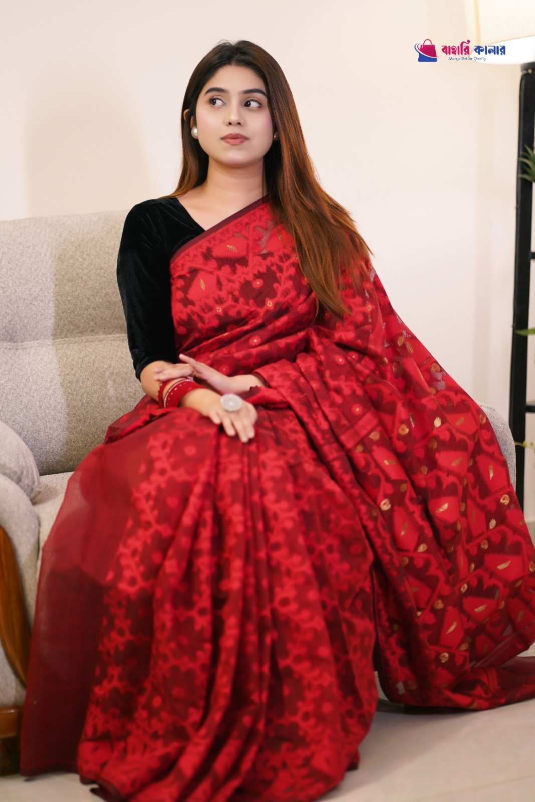 বাহারি কালার এলিগেন্ট জামদানি শাড়ি — নান্দনিক ও ক্লাসিক ডিজাইন (কোড 13)