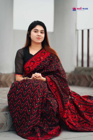 বাহারি কালার এলিগেন্ট জামদানি শাড়ি — নান্দনিক ও ক্লাসিক ডিজাইন (কোড 14)