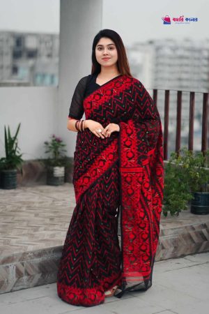 বাহারি কালার এলিগেন্ট জামদানি শাড়ি — নান্দনিক ও ক্লাসিক ডিজাইন (কোড 14)