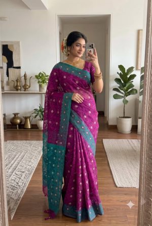 বাহারি কালার এলিগেন্ট জামদানি শাড়ি — নান্দনিক ও ক্লাসিক ডিজাইন (কোড 06)