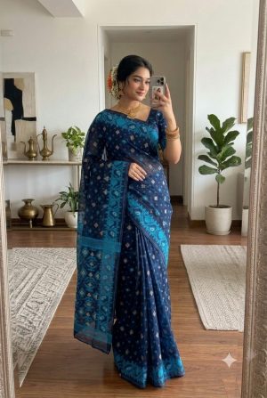 বাহারি কালার এলিগেন্ট জামদানি শাড়ি — নান্দনিক ও ক্লাসিক ডিজাইন (কোড 01)