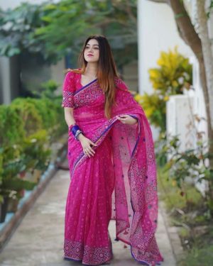 প্রিমিয়াম বুটিক শাড়ি, এম্বয়ডারী এবং সুতার কাজ করা সাথে রানিং ব্লাউস পিস থাকবে (Code PBS248)