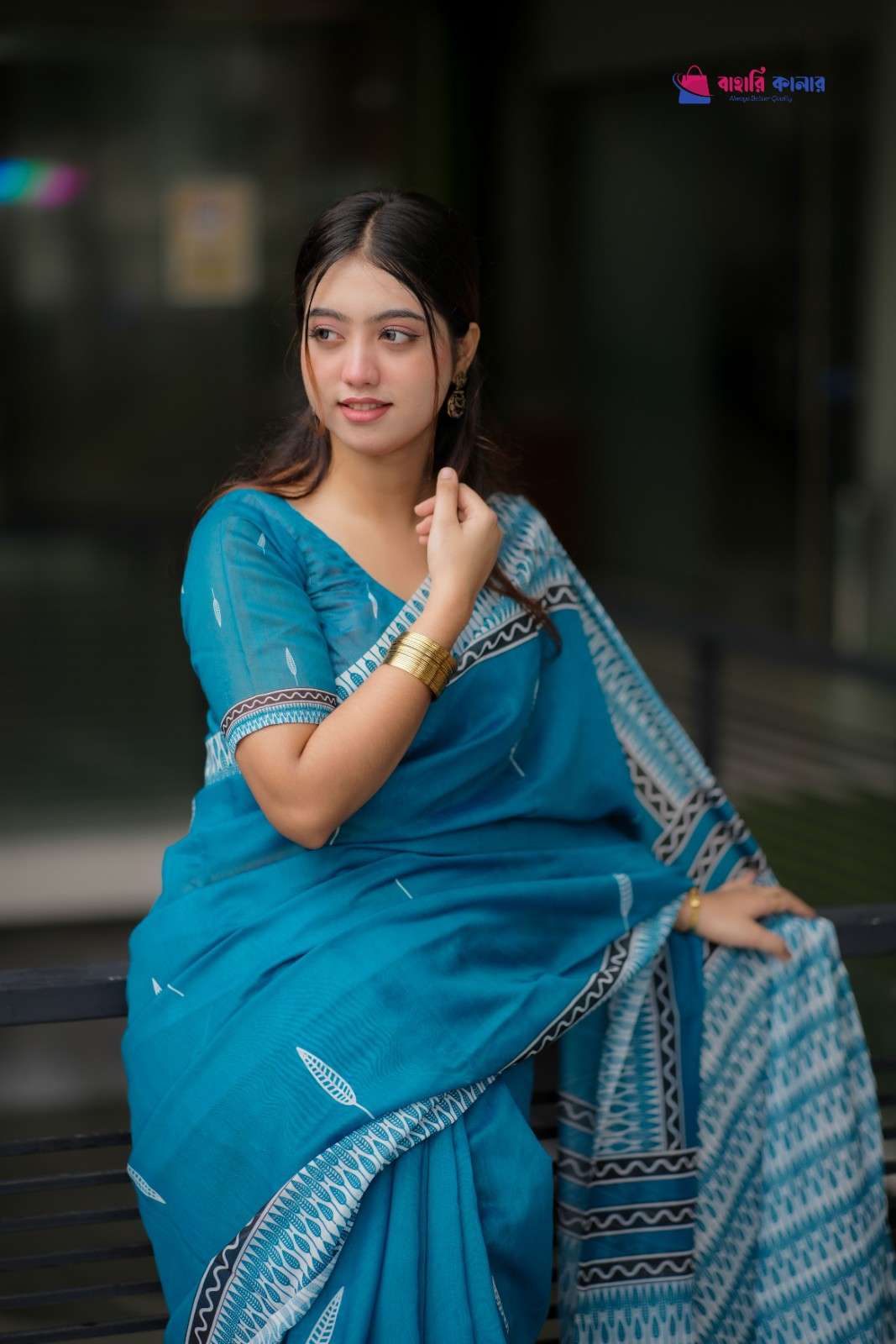 বাহারি কালারের স্টাইলিশ ও এলিগ্যান্ট ডিজিটাল প্রিন্টেড মিক্সড কটন শাড়ি (কোড: 437)