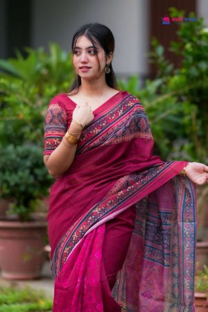 বাহারি কালারের স্টাইলিশ ও এলিগ্যান্ট ডিজিটাল প্রিন্টেড মিক্সড কটন শাড়ি (কোড: 440)