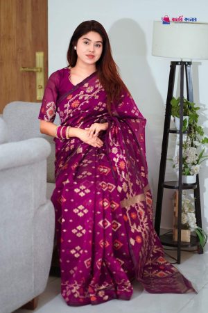 বাহারি কালার এলিগেন্ট জামদানি শাড়ি — নান্দনিক ও ক্লাসিক ডিজাইন (কোড 22)