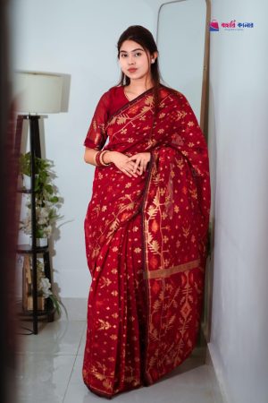 বাহারি কালার এলিগেন্ট জামদানি শাড়ি — নান্দনিক ও ক্লাসিক ডিজাইন (কোড 23)