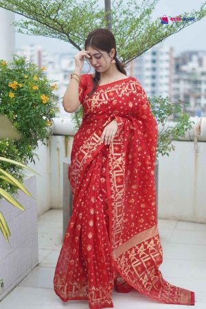 বাহারি কালার এলিগেন্ট জামদানি শাড়ি — নান্দনিক ও ক্লাসিক ডিজাইন (কোড 20)