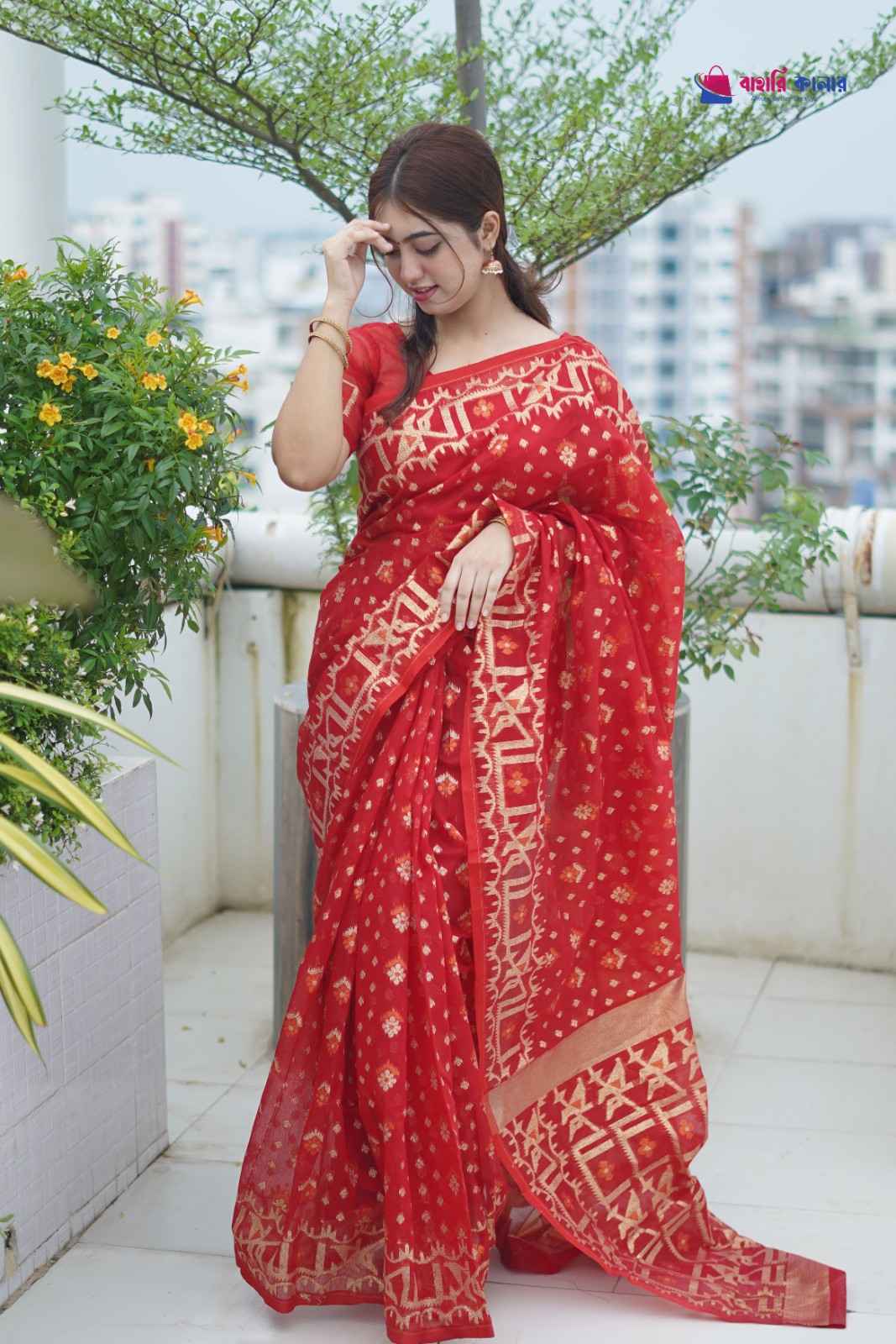 বাহারি কালার এলিগেন্ট জামদানি শাড়ি — নান্দনিক ও ক্লাসিক ডিজাইন (কোড 20)