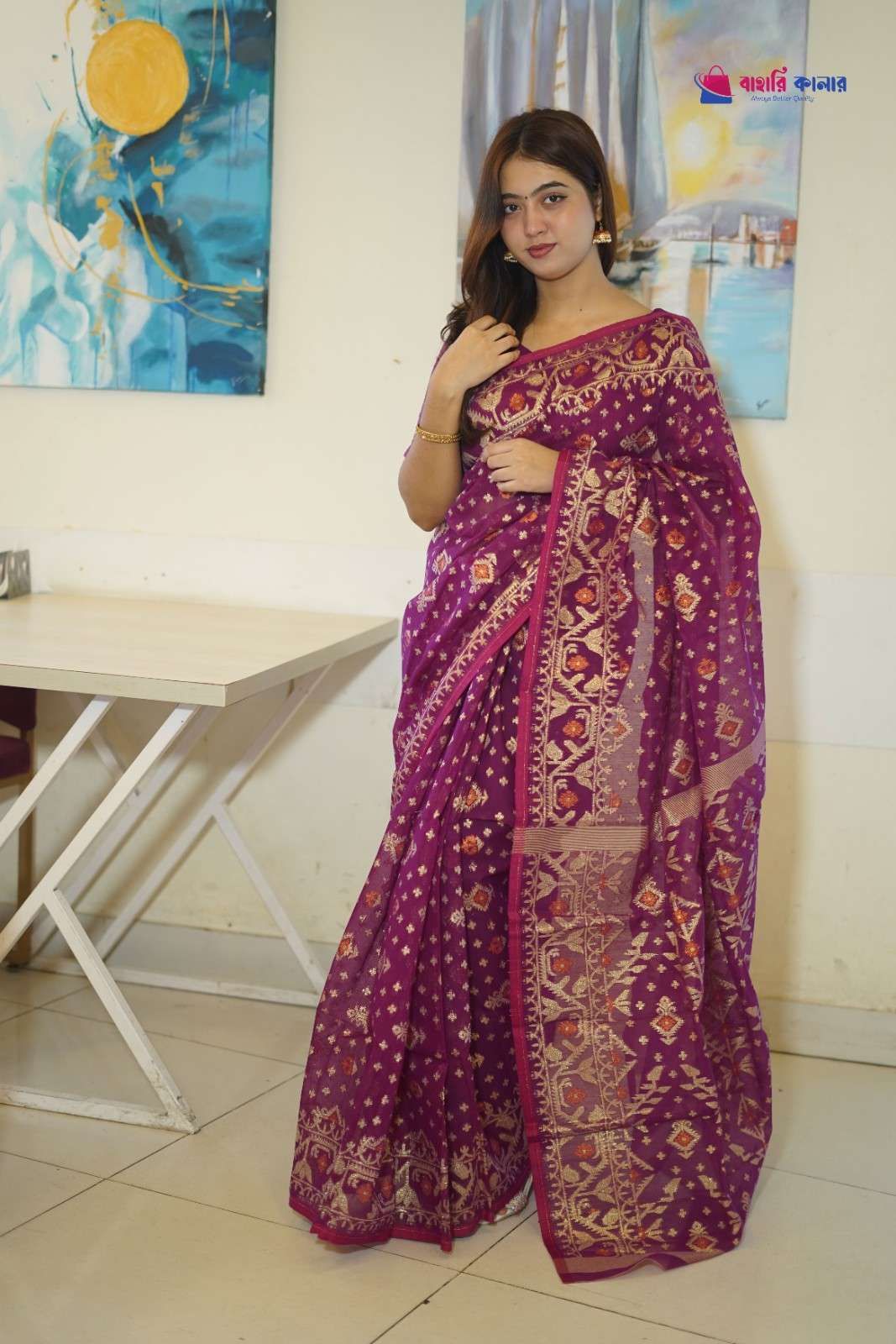 বাহারি কালার এলিগেন্ট জামদানি শাড়ি — নান্দনিক ও ক্লাসিক ডিজাইন (কোড 18) - Image 3