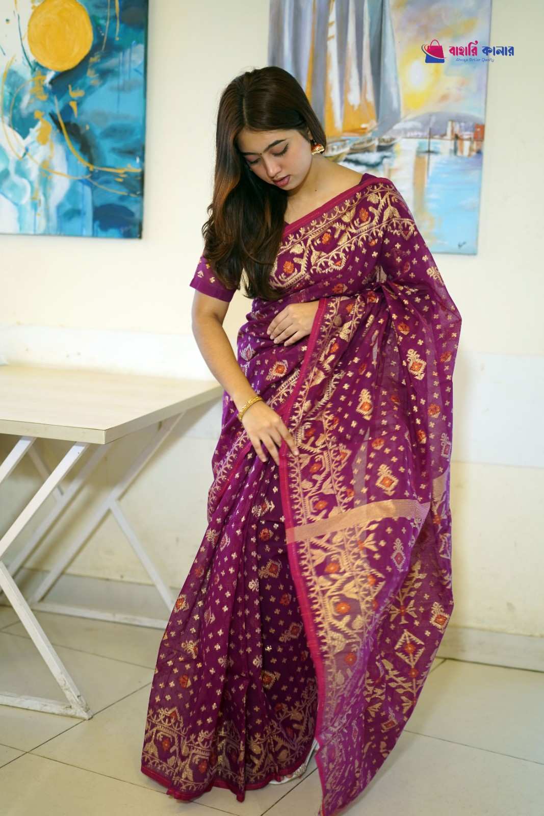 বাহারি কালার এলিগেন্ট জামদানি শাড়ি — নান্দনিক ও ক্লাসিক ডিজাইন (কোড 18) - Image 4