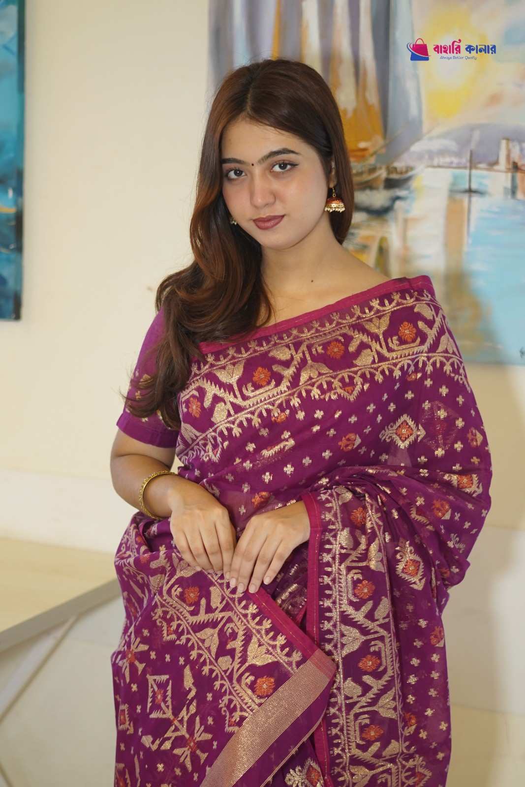 বাহারি কালার এলিগেন্ট জামদানি শাড়ি — নান্দনিক ও ক্লাসিক ডিজাইন (কোড 18)
