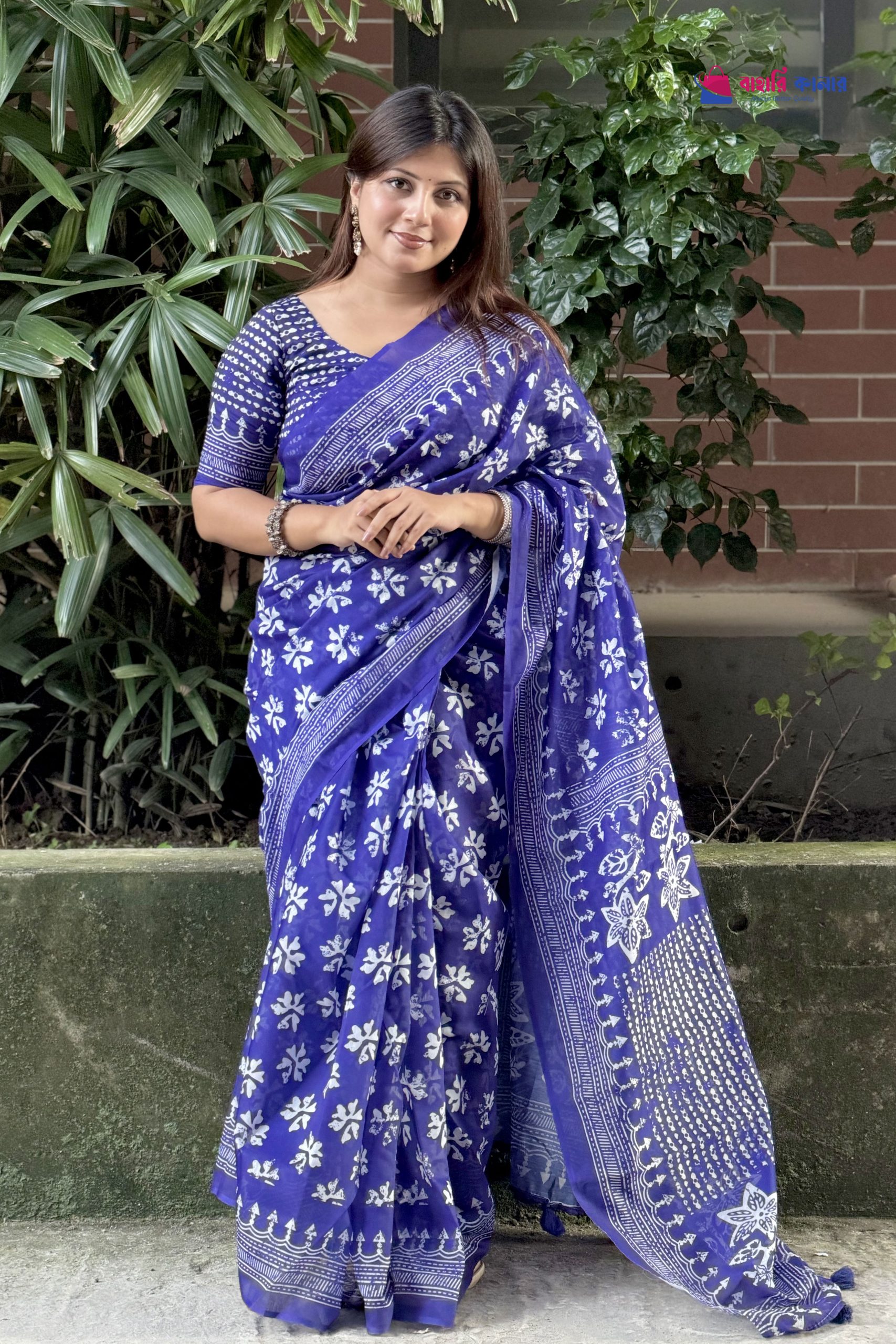 বাহারি কালারের স্টাইলিশ ও এলিগ্যান্ট ডিজিটাল প্রিন্টেড মিক্সড কটন শাড়ি (কোড: 446) - Image 4